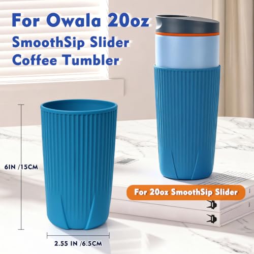 YQL 2-Pack Silicone Water Bottle Boot for Owala 20oz SmoothSip Slider Tumbler – Half-Wrap Protective Cup Sleeve, Anti-Slip Silicone Base for Travel Mug, Reusable & Dishwasher Safe (Blue)