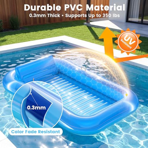 Inflatable Tanning Pool Lounger Float with Sprinkler, 77" x 48" XL Tanning Pool for Adults with Pillow & Cup Holder, 6 in 1 Suntan Tub Sunbathing Bed Pool Floats Adult for Backyard, Beach & Lake
