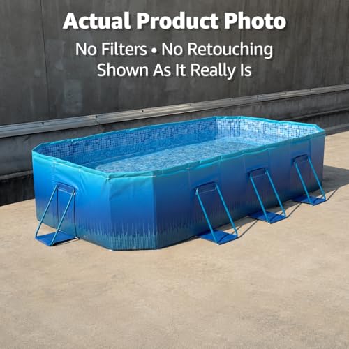 116" Foldable Pool for Kids & Adults,Blue | Non-Inflatable, Metal Frame, Thick PVC Collapsible, Swimming Pool for Kids Family Dogs,Outdoor Summer