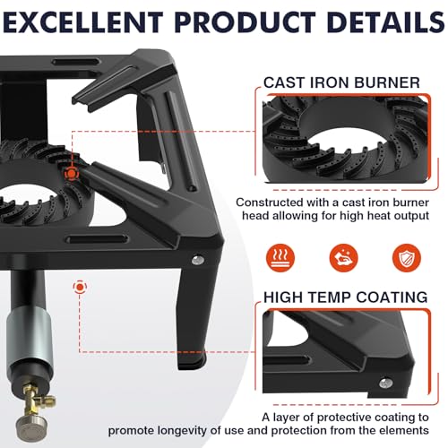 Llamaviva Portable Propane Camping Stove - Single Burner Outdoor Gas Stove for Wok Cooking, Seafood Boil & Tailgating, Heavy Duty Steel Propane Burner with 4ft Hose, Estufas de Gas, Portable Stove