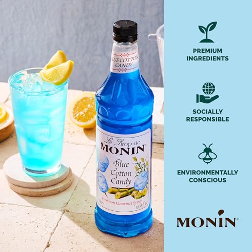 Monin - Blue Cotton Candy | Premium Syrup for Lemonades, Shakes, Sodas & More (BPA-Free Plastic Bottle, 1 Liter)