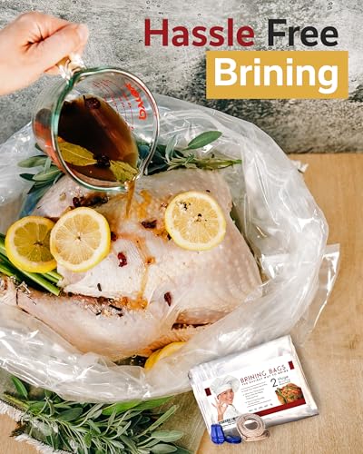 Turkey Brining Bags Set of 2 – Extra Large, Holds up to 38 lb (25.5 x 21.5 in), Heavy Duty with Gusseted Bottom & Double-Track Zippers to Prevent Leaks