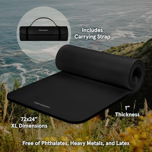 Retrospec Solana Yoga Mat 1" Thick w/Nylon Strap for Men & Women - Non Slip Exercise Mat for Home Yoga, Pilates, Stretching, Floor & Fitness Workouts