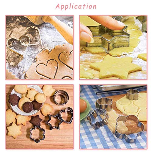 MCIGICM Cookie Cutters Shapes Baking Set, 12PCS Flower Round Heart Star Shape Biscuit Stainless Steel Metal Molds Cutters for Kitchen Baking Halloween Christmas