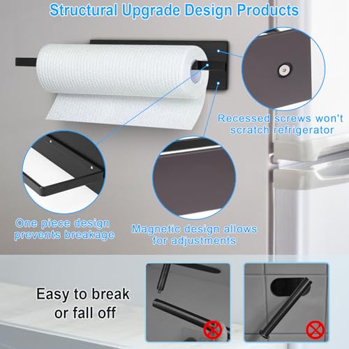 Paper Towel Holder, Magnetic Paper Towel Holder for Fridge, Toilet Paper Roll Holder Magnet Towel Rack Wall Mount Fridge Organizer for Paper Towels Rolls Bathroom Pantry RV Kitchen Storage