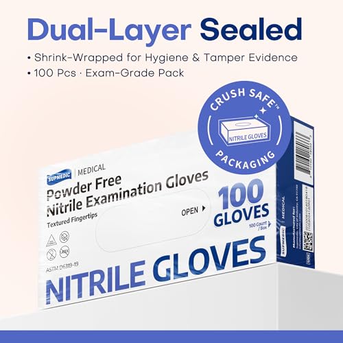 Supmedic Medical Soft Max™ Nitrile Exam Gloves, Powder-Free Latex-Free Food Safe Clean Disposable Glove Blue Iris 100/1000 Ct