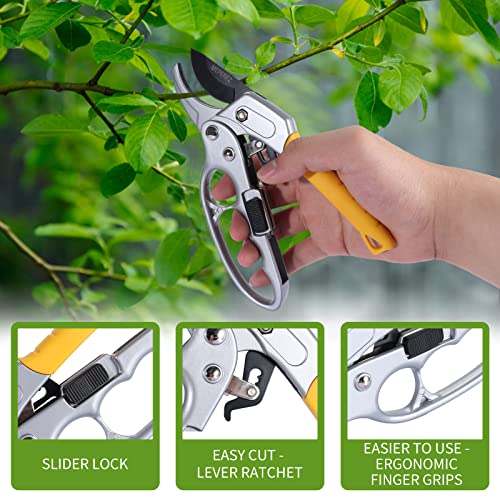 Premium Germany Pruning Shears, Work 3 Times Easier, Pruners Heady Duty, Sharp Garden Clippers Cut Fresh Flower, Hedge, Herb, Indoor Plants, Gardening Tools Scissors, Arthritis Weak Hand Snips