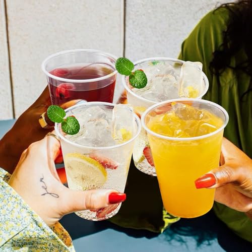 SIUQ 600 Pack 9 oz Plastic Cups, Clear Disposable Cups, Hot/Cold Party Drinking Cups, PP Clear Plastic Cups Bulk for Party, Picnic, BBQ, Wedding, Travel