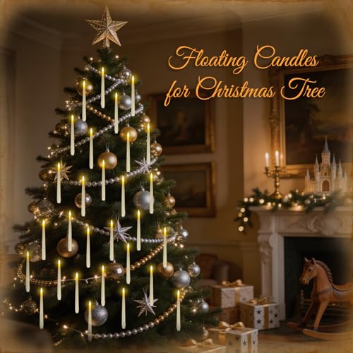 Homemory 20PCS Floating Candles with Wand Remote, Flameless Hanging Taper Candle with Flickering Warm Light, Battery Operated Magic Deco Candles for