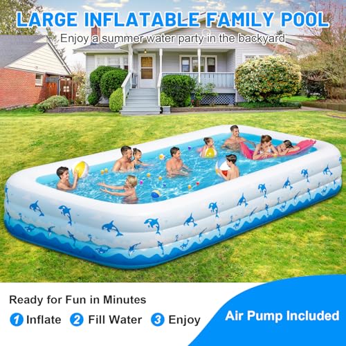 Extra Large Inflatable Swimming Pool β 165" x 76" x 22" Oversized Blow Up Pool for Adults, Big Family Backyard Pool with Pump, Thickened Kiddie Pool for Summer Water Party, Easy Set Up