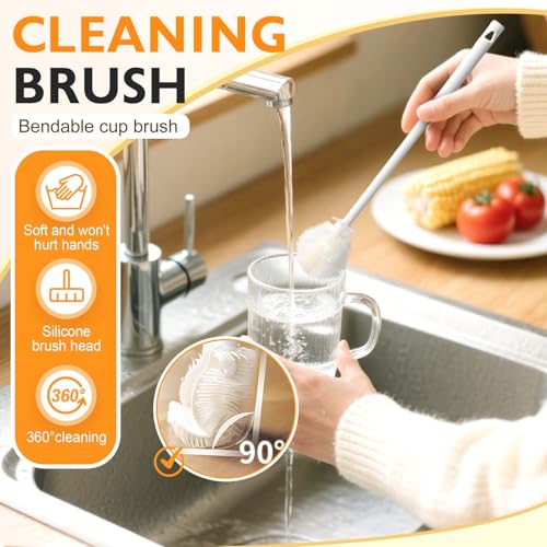 360° Flexible Silicone Bottle Brush with Long Handle, 2025 New Bottle Cleaning Brush, Deep Cleaning Brush for Narrow Neck Bottles, Water Bottles, Baby Bottles, Flasks Soft Bottle Brush (1PC)