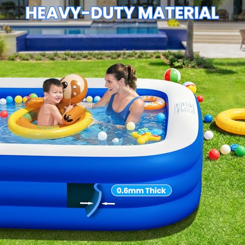 Extra Large Inflatable Pool for Adults, 145" x 74" x 22" Oversized Blow Up Family Swimming Pool, Durable Thickened Above Ground Pool for Backyard, Outdoor, Garden, Summer Water Party