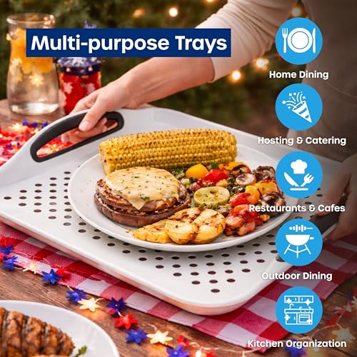Food Trays for Eating on Couch - 2 Pack - Non Slip Dinner Trays for Eating Set of 2 Non Slip Serving Tray and Food Tray with Handles (Black)