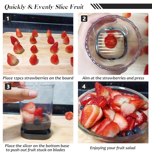 Creative Strawberry & Fruit Slicer - Detachable Cutter with Push Plate (Black)