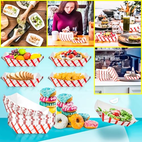100 Pack 3lb Paper Food Trays,Disposable Greaseproof Kraft Checkered Carnival Food Serving Take Out Basket Tray Boat for Snacks Fries Nachos Popcorn Hot Dogs Carnival Wedding Party Picnic