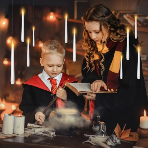 kakoya Flameless Floating Candles with Wand,20 Pcs Magic LED Hanging Taper Candles,Flickering Battery Operated Taper Candle with Wand Remote for