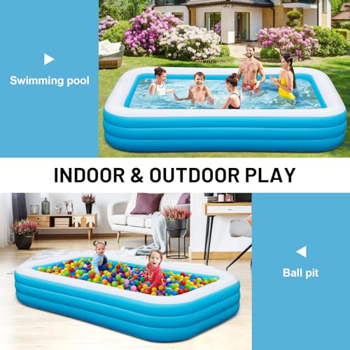 Large Inflatable Swimming Pool - GISAEV 145" x 74" x 22" Oversized Family Blow Up Pool for Adults & Kids, Sturdy Thickened Backyard Kiddie Pool, Easy Setup & Portable