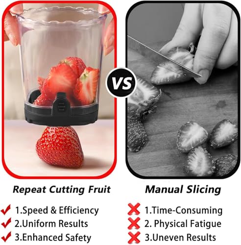 Fruit Slicer Cup,Strawberry Cutter Slicer with Stainless Blades for Egg Banana Cucumber Mushroom,Detachable Kitchen Gadget Tool Vegetable Salad Cut Slice -Precision Berry Cutter Black