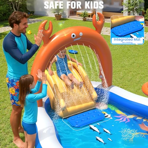 StarOcean 2026 Large Inflatable Play Center,Kiddie Pool with Water Slide&Sprinkler,121''x71"x51''Inflatable Toddler Pool with Slide,BlowUp Water Play for Toldder,Inflatable Water Park for Kid Backyard