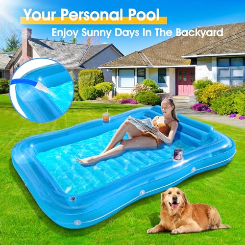 Inflatable Tanning Pool for 2 Person, 81''x 60'' Tanning Pool Lounger Float with Pillow, Thicken Sutan Tanning Bed Pool Floats Adult w/2 Cup Holders, Water Tanning Pools for Backyard Lake Party