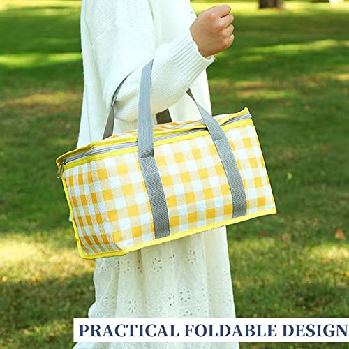 Insulated Bag Picnic Basket Bags Beach Bag Foldable Cooler Bag Reusable with Zippered top-for Warm or Cold Picnic Accessories, Outdoor(13.8x7.9x7.9 in)