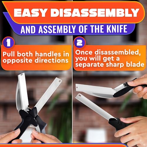 2 in 1 Kitchen Scissors for Food – Stainless Steel Blade & Plastic Cutting Board Scissors with Safety Lock | 9.5" Tomato Knife, Fruit & Vegetable Cutter – Easy-to-Use Kitchen Shears for Meat, Cheese