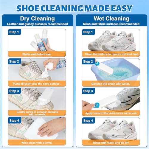 Jevvu Shoe Cleaner, Sneaker Cleaner Foam for Removing Stains and Dirt, Shoe Cleaning Kit for White Shoes