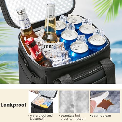 holuxer Insulated Lunch Bag & Lunch Box for Men - Double Deck Reusable Lunch Bag for Women Tote Cooler Bag Leakproof Soft Expandable - Large Lunchbox for Work/Adult/Picnic/Outdoor (Black,15L)