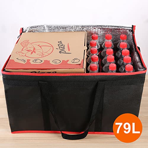 Bodaon Insulated Food Delivery Bag for Hot and Cold Meal, XXX-Large Grocery Tote Insulation Bag for Catering/Drivers, Pizza Warmer, Grocery Bags, Cooler Bag, food warmers for parties (Black-Red, 1Pk)