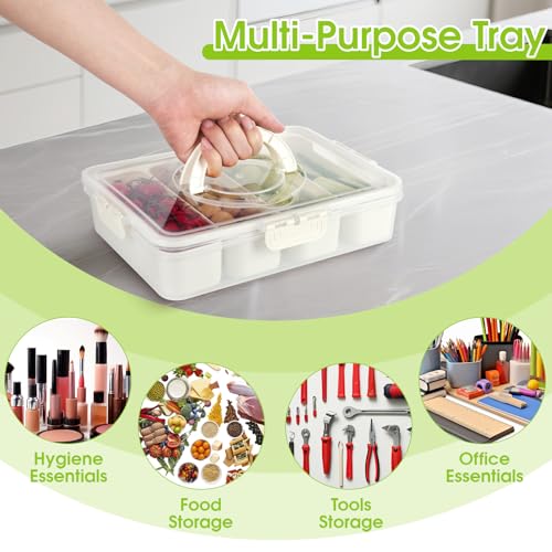 Snackle Box Container,Divided Serving Tray with Lid,4 Compartment Travel Snack Container,Fruit Veggie Tray with Lid for Fridge Fresh Keeping,Multipurpose Storage Box for Picnic,Party,Travel