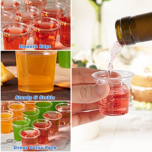 Lilymicky 500 PACK 1 oz Plastic Shot Glasses, 1 Ounce Clear Disposable Party Cups for Vodka, Whiskey, Tequila, Mini Plastic Containers for Sauce, and Sample Tasting