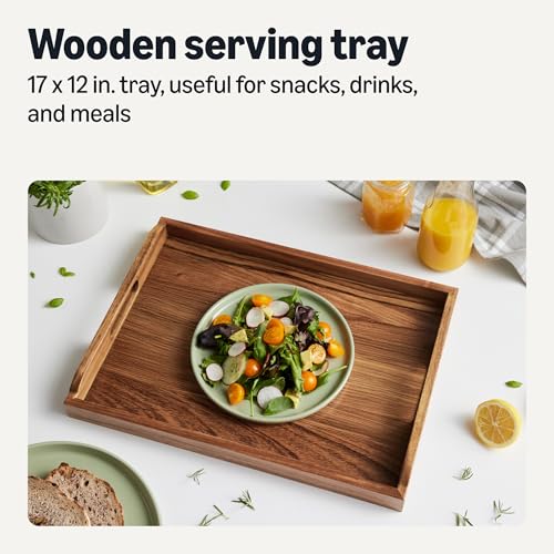 Basics Wooden Serving Tray with Built-in Handles, Acacia Wood, 17 x 12 in.