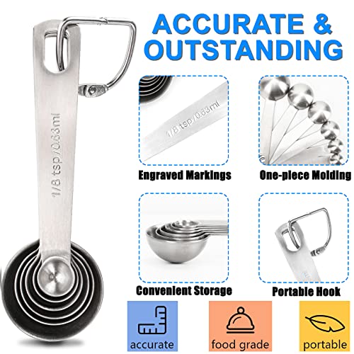 Measuring Spoons, Premium Heavy Duty Stainless Steel Measuring Spoons Cups Set, Small Tablespoon with Metric and US Measurements, Set of 6 for Measuring Dry and Liquid Ingredients