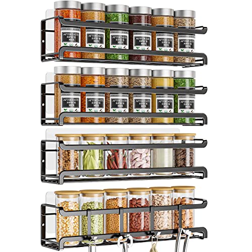 Bunoxea Spice Rack Wall Mounted 4 Pack, For Spice Jars & Seasonings, Black