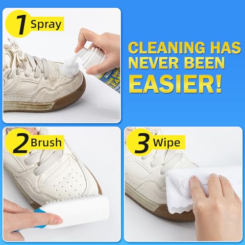 Shoe Cleaner 6.76 fl oz (200ml) – Sneaker Cleaner Foam for White Shoes, Deep Removes Stains & Dirt, Anti-Yellowing Shoe Cleaning Kit with Brush & Towel for Leather, Canvas, Knit, Rubber & More