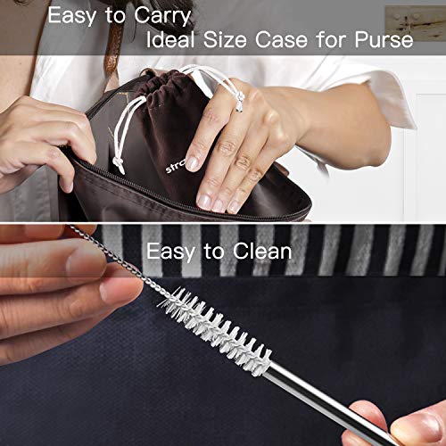 Set of 16 Reusable Stainless Steel Straws with Travel Case Cleaning Brush Silicone Tips Eco Friendly Extra Long Metal Straws Drinking for 20 24 30 oz Tumbler