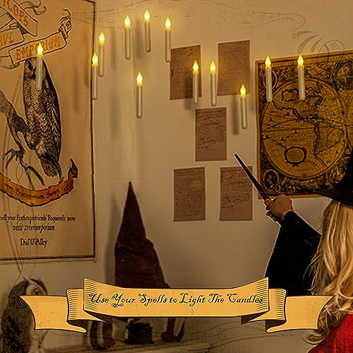 Homemory Hanging Floating Candles with Wand Remote and String, Flying Flameless LED Taper Candles Warm White Light, Battery Operated Window Candles