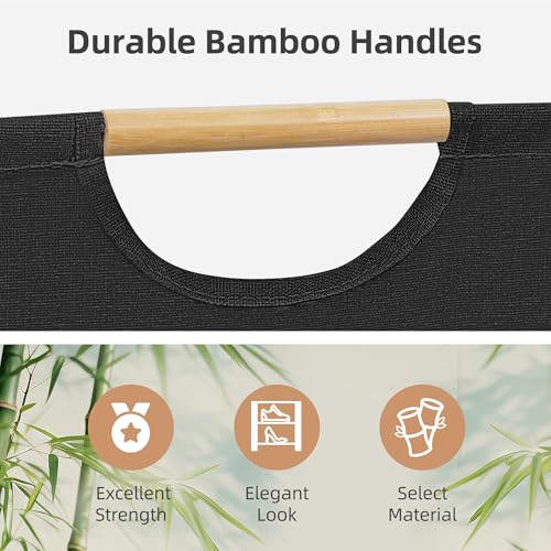 STORAGE MANIAC 2-Pack Large Laundry Hamper, 100L (26.4 Gal) Collapsible Laundry Basket with Bamboo Handles, Freestanding Waterproof Clothes Hamper for Laundry Room, Bedroom, Dorm, Towels, Toys, Black