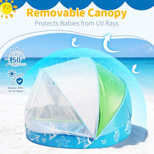 47.3" Foldable Baby Pool with Canopy, Hard Plastic Pool Suitable for Kids Toddler Kiddie, Designed for Use in Backyard, Beach, Park, Blue and Green(No Sprayer)