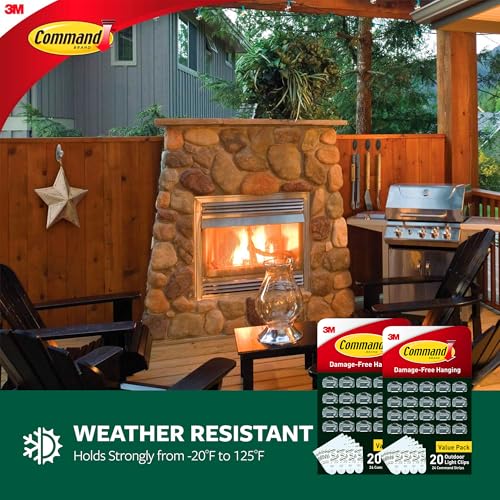 Command Outdoor Light Clips, 40 Clear and 48 Strips, Damage Free Hanging with Weather Resistant Strips, Wall Clips for Hanging Outdoor Lights and