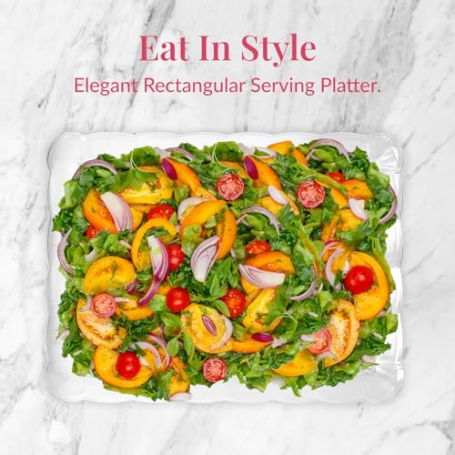 Prestee 12-Pack Serving Tray - 9x13 Inches Disposable Rectangular Plastic Food Tray for Parties and Events - Clear Platters for Dessert Table Displays, Appetizers, Snacks, and More