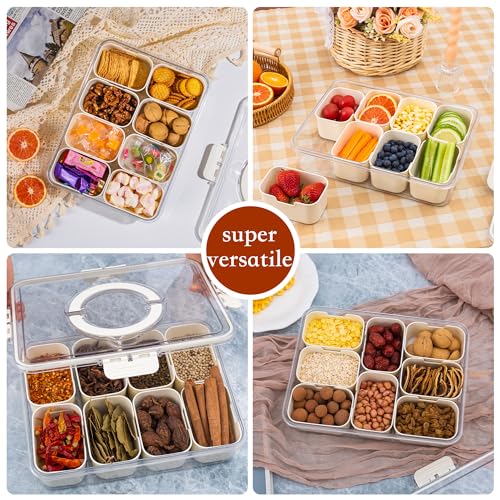 WACOI Divided Snack Serving Tray with Lid and Handle travel Snackle Box Charcuterie Container Portable Storage Organizer for Candy, Fruits, Nuts, Snacks 1Pack White