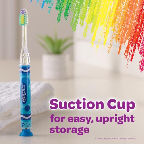 GUM Crayola Timer Light Kids Toothbrush, Soft-Bristled Toothbrush with Suction Cup Base for Ages 3+, 1 Count (Pack of 4)