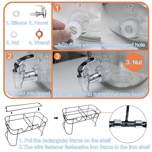 1 Gallon Glass Drink Dispenser for Parties, 2 Packs Juice Lemonade Ice Tea Water Dispenser with Stand, HENABLE Beverage Dispensers with Spigot for BBQ, Picnic, Party