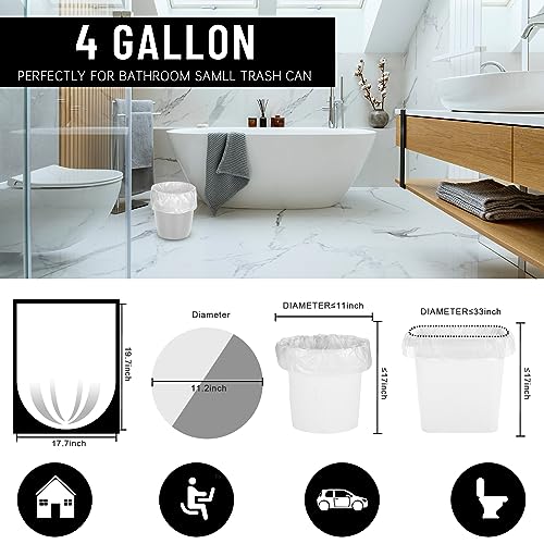 220Counts Small Trash Bags 4 Gallon, Flexible & Durable Small Garbage Bags, Unscented & Easy Tearing 4 Gallon Trash Bag for Kitchen, Bathroom, Bedroom, Office, Transparent,0.3Mil