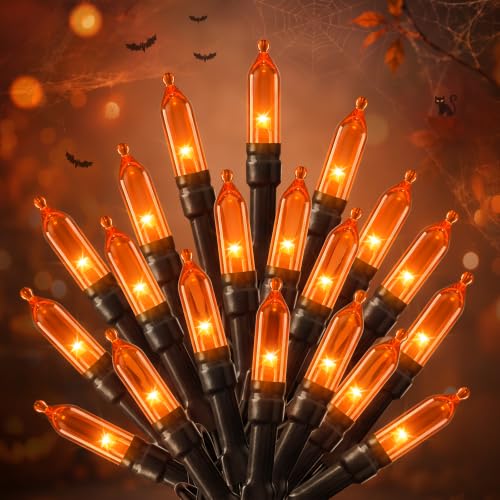 Orange LED Outdoor Halloween Lights, Halloween Decorations, 39 FT 100 LED Mini Lights with 8 Lighting Modes,Connectable String Light Plug in for