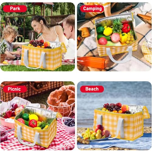 Insulated Bag Picnic Basket Bags Beach Bag Foldable Cooler Bag Reusable with Zippered top-for Warm or Cold Picnic Accessories, Outdoor(13.8x7.9x7.9 in)