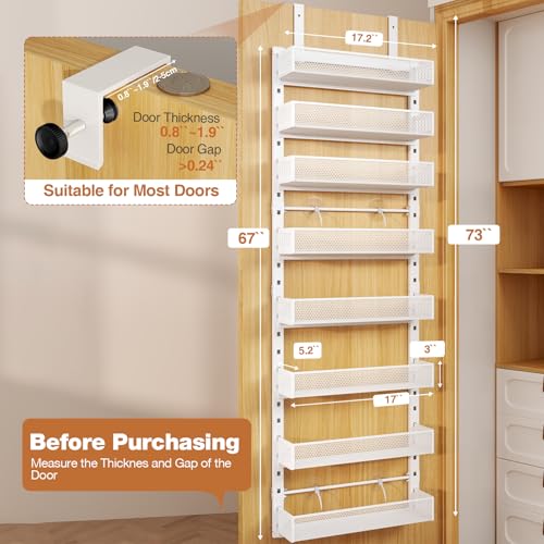 Pantry Door Organizers and Storage, 8-Tier Large Metal Heavy-Duty Frame Over the Door Spice Rack, 2 in 1 Wall-Mounted or Hanging shelf for Kitchen