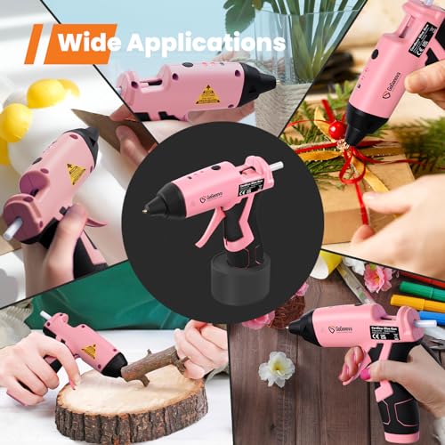 GoGonova Cordless Glue Gun, 15s Fast Preheating 2Ah Cordless Hot Glue Gun with 25 Pcs Premium Mini Glue Gun Sticks, USB-C Battery Rechargeable Hot Glue Gun, Smart Power-Off, Pink