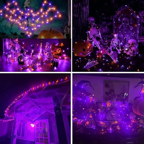 Joomer Orange Purple Halloween Solar String Lights,2 Pack Total 80FT 240LED
